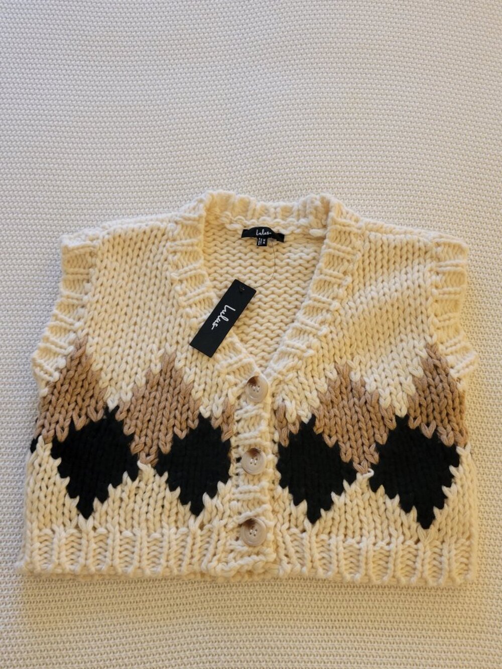 Lulus Notably Cozy Ivory and Brown Button-Up Sweater Vest - Picture 4 of 6